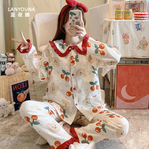 月子服夏季薄款产后纯棉纱布孕妇睡衣女春秋产妇怀孕期哺乳家居服