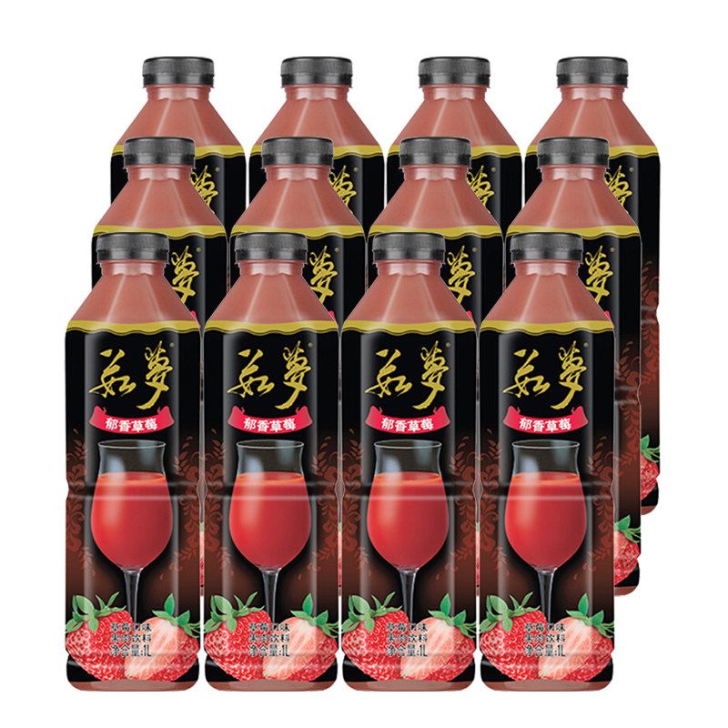 大湖果汁茹梦草莓口味 复合果肉饮料1Lx12瓶装整箱