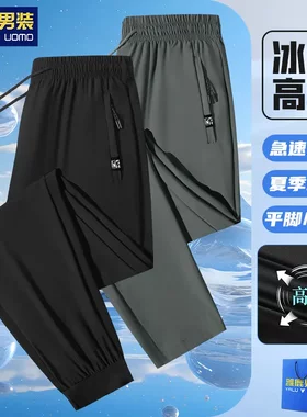 雅鹿男装夏季宽松薄款速干休闲裤户外透气免烫平脚冰丝裤男款