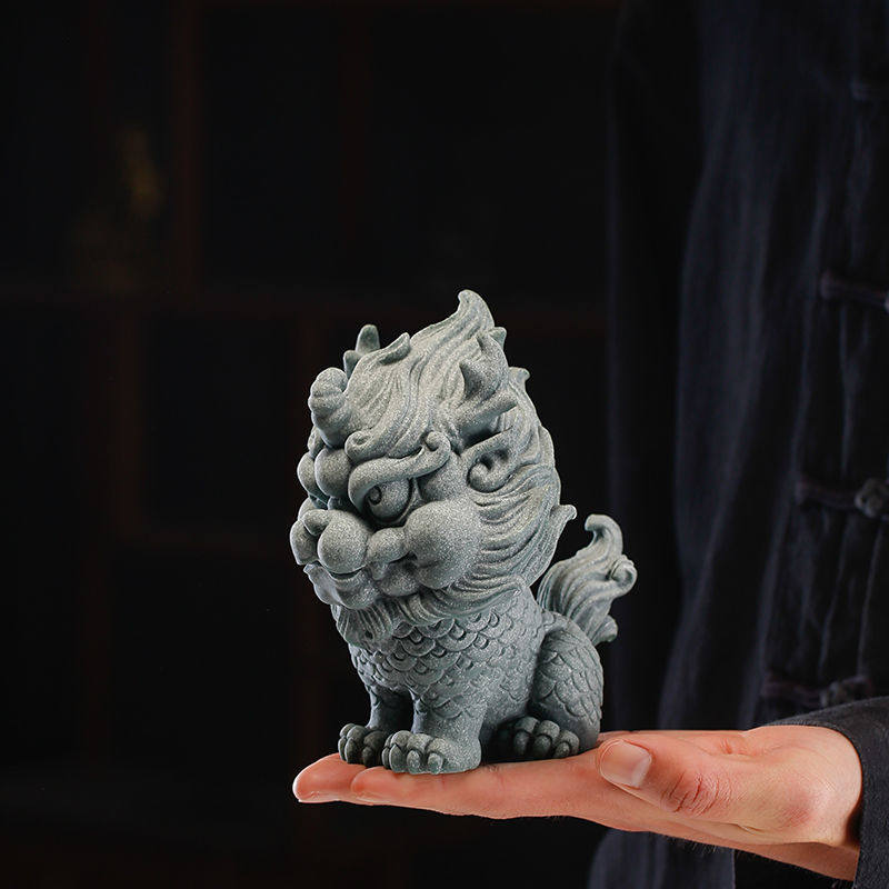 鱼缸造景摆件沉水新中式神兽貔貅麒麟金蟾家居摆放创意青砂石茶宠