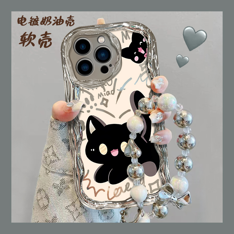 可爱黑色猫咪Xiaomi15小米14软硅胶Civi5pro手机壳Redmi红米K80全包K70防摔Note14/13电镀奶油壳保护套Turbo4
