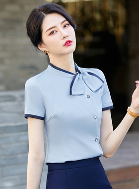 职业白衬衫女夏季气质套装酒店前台收银员工作服美容院服务员工装