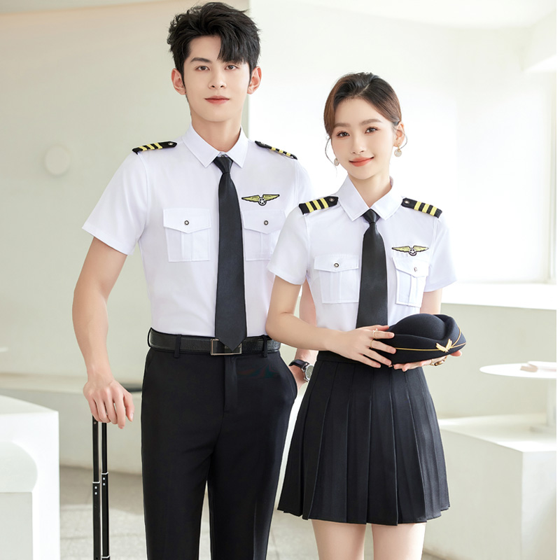 职业装男女同款海军衬衣航空飞行员空姐制服机师空少空乘短袖衬衫