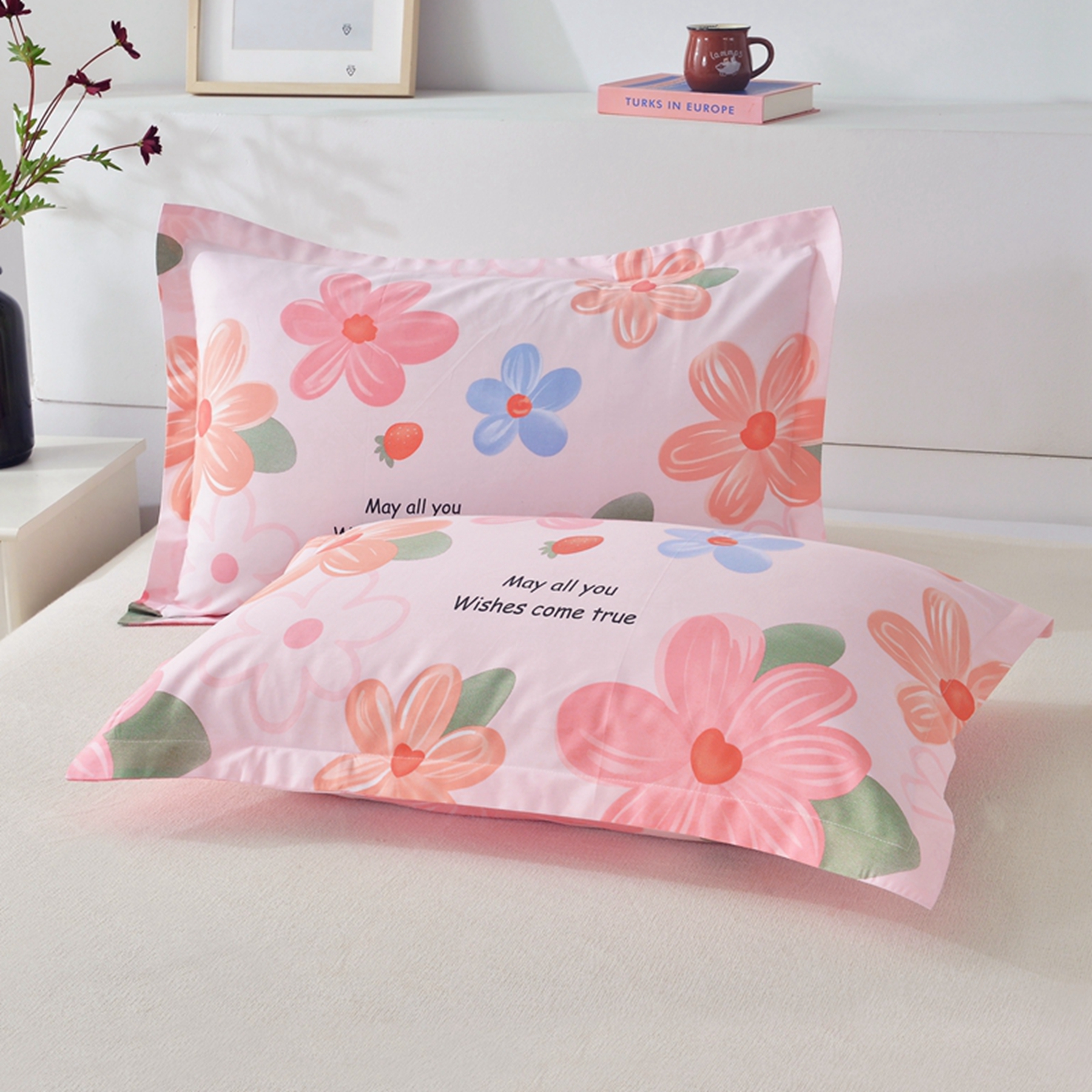 全棉枕套一对单人斜纹印花