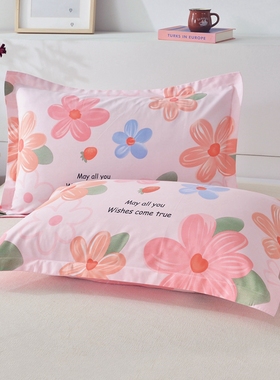 【全棉枕套一对】单人斜纹纯棉枕头套成人大号印花枕芯套学生4874