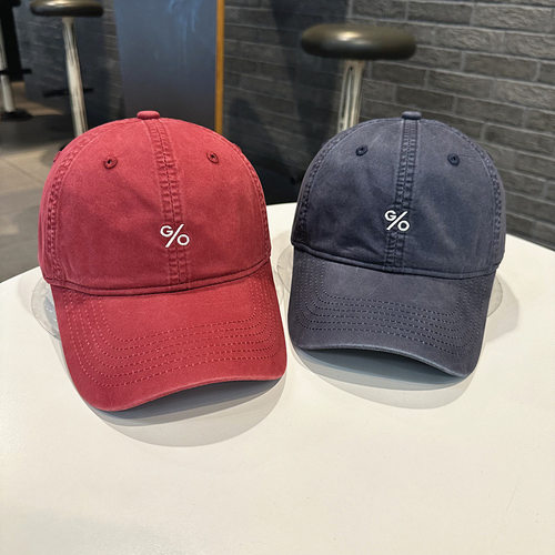 简约小符号刺绣复古水洗棉软顶棒球帽春夏季户外遮阳显脸小弯檐帽