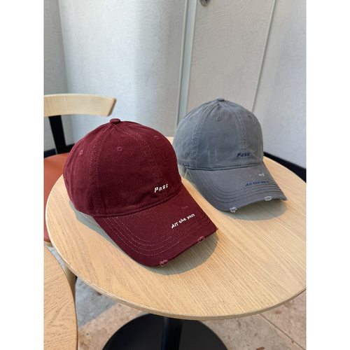 韩版简约小字母刺绣磨边棒球帽子女秋季百搭宽帽檐显脸小鸭舌帽男