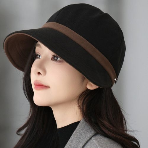 网红同款渔夫帽秋冬新款拼色大帽檐防晒帽全脸遮阳鸭舌帽子女潮流