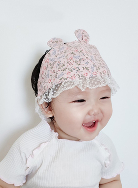 婴儿帽子夏季薄款新生婴幼儿胎帽护脑门公主女宝宝卤门发带囟门帽