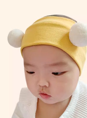 婴儿球球发带男女宝宝护囟门帽全棉新生儿可爱韩国发饰四季款发箍