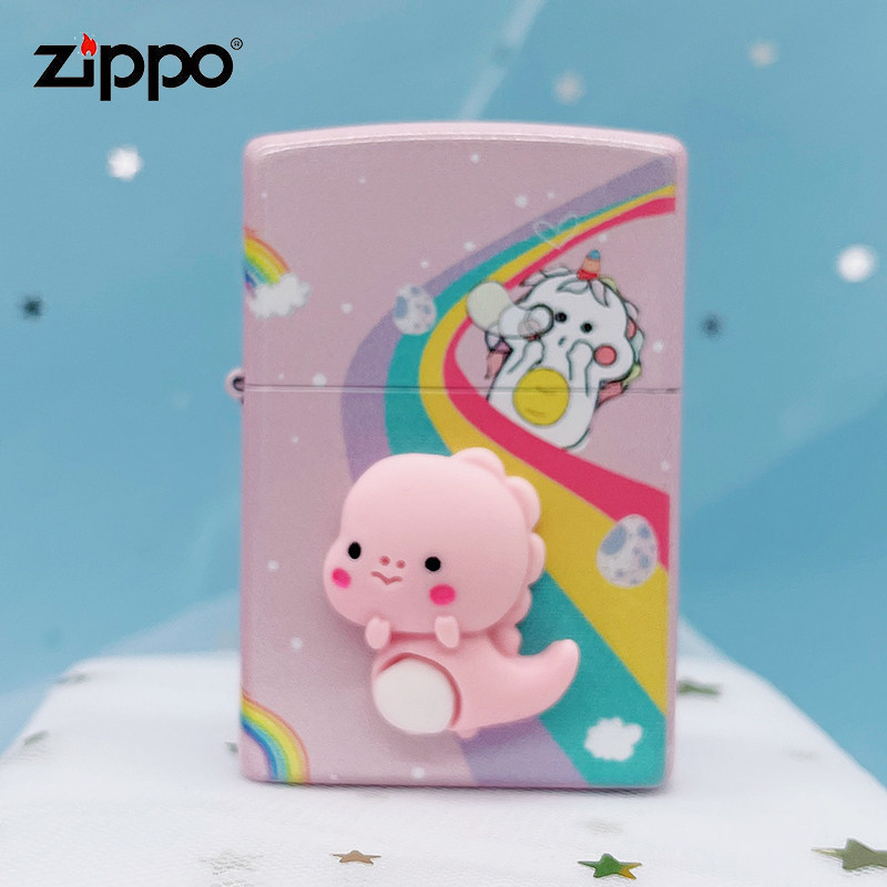 Zippo打火机经典正版原装进口 粉红恐龙 小鳄鱼 可爱萌宠彩印贴章