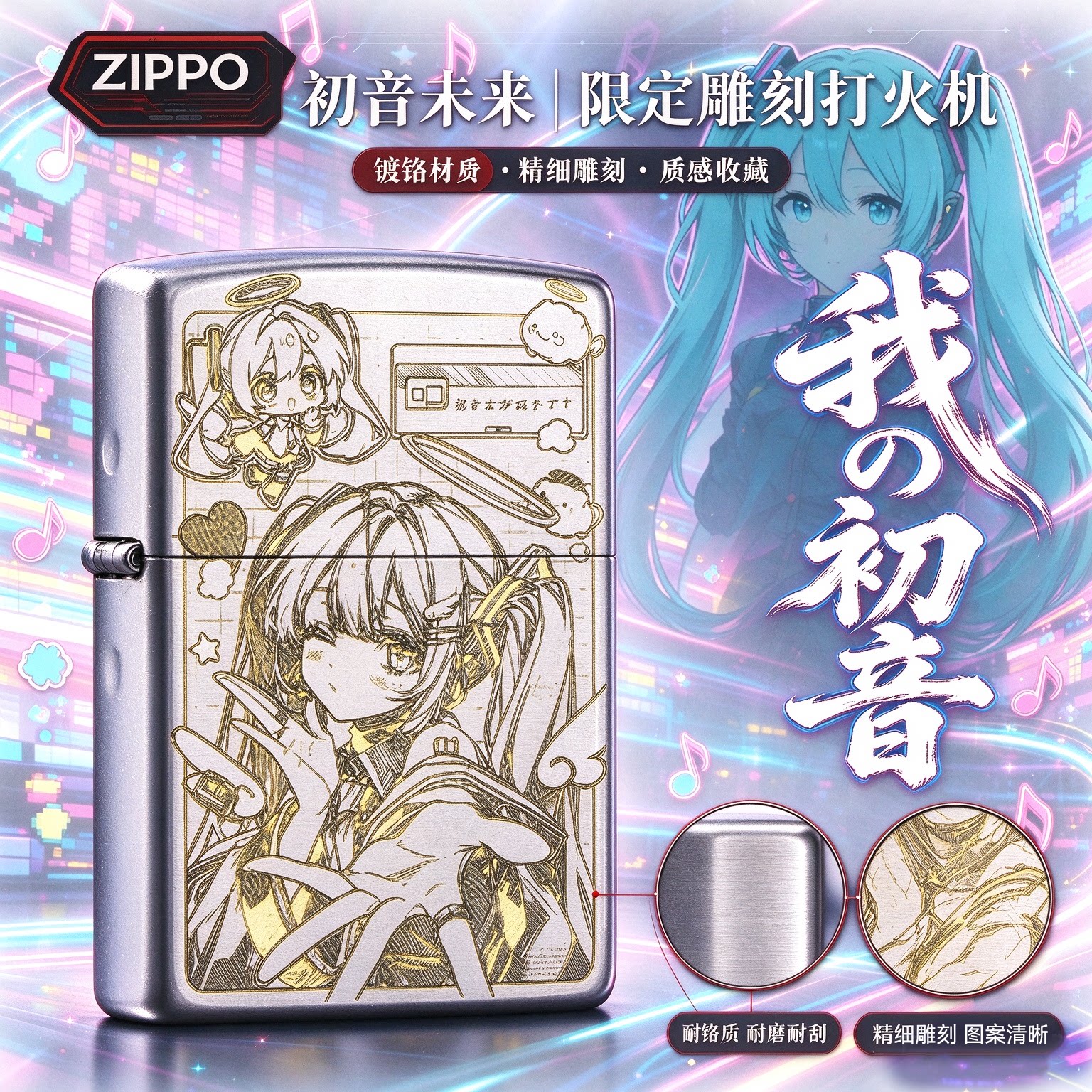 ZIPPO打火机正品初音未来公主殿下蓝色歌姬煤油防风收藏送礼高端