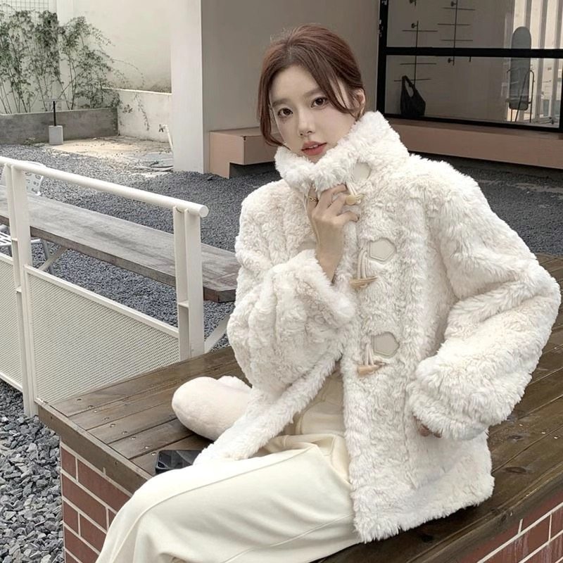 奶fufu仿羊羔毛外套女秋冬季温柔慵懒风高级感小个子毛绒短款上衣