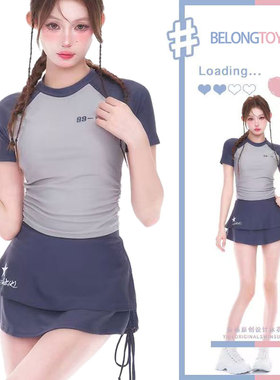 保守运动风分体三件套泳衣女学生韩版速干温泉遮肉显瘦小胸游泳装