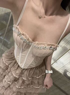 法式名媛重工高级感水钻女鱼骨胸衣内搭修身百搭秋冬上衣吊带背心