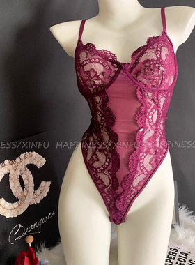 紫色高级性感辣妹蕾丝镂空花边显瘦吊带连体聚拢纯欲带钢圈内衣夏