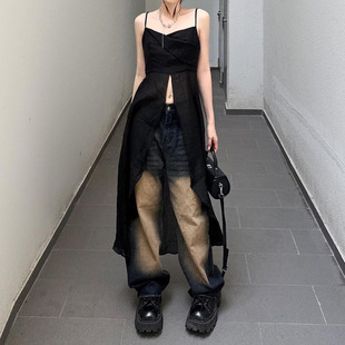 Solid Halter Slit Cami Neck 26春夏纯色V领开叉收腰背心吊带