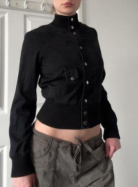 秋冬黑色立领收腰显瘦夹克 Black Stand Collar Cinched Jacket