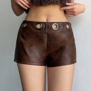 皮革拼接低腰短裤 Rise Leather Low Shorts Patchwork 辣妹夏季