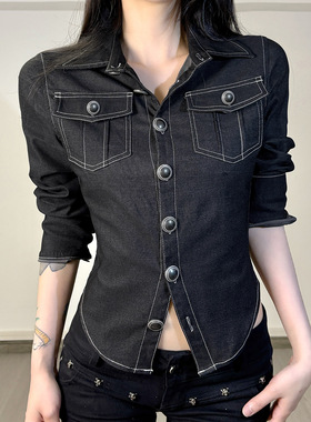 秋季翻领排扣收腰衬衫 Spread Collar Button Cinched Shirt