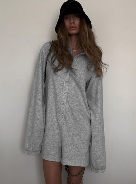 排扣宽松长袖连体短裤 Button Polo Loose Long Sleeve Jumpsuit