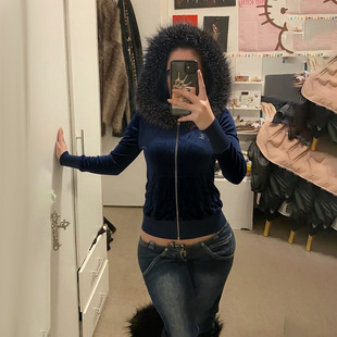 Hooded 秋冬毛毛拼接丝绒连帽卫衣 Velvet Fur Sweatshirt Faux