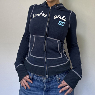 Zip 秋冬字母印花连帽拉链卫衣 Hooded Print Sweatshirt Letter