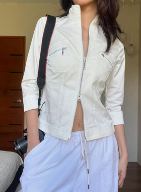 夏季纯色拉链立领工装衬衫Solid Zip Stand Collar Utility Shirt
