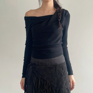 Shoulder Off Pleated Draped Tee 露肩褶皱荡领长袖 Long T恤