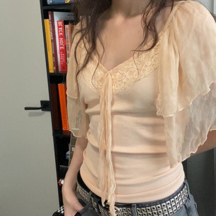 Neck Tee 长袖 Long Sleeve Flutter Lace T恤 蕾丝V领飞飞袖 夏季