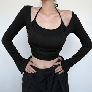 Contrast Halter Slim 秋冬撞色挂脖修身 Sleeve T恤 Long Tee 长袖