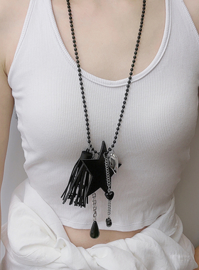 甜酷辣妹潮流星星皮质爱心项链