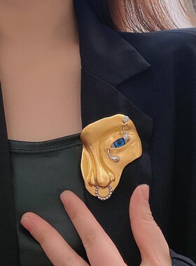 复古个性夸张金属面具人脸胸针
