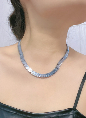 碎石蛇骨链女宽版刀片项链锁骨链