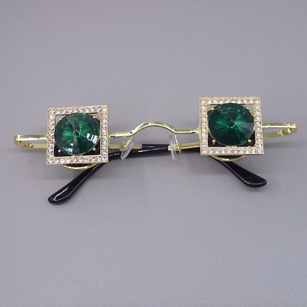 高端方框墨镜男女通用偏光太阳镜绿色水钻潮设计感凹造型