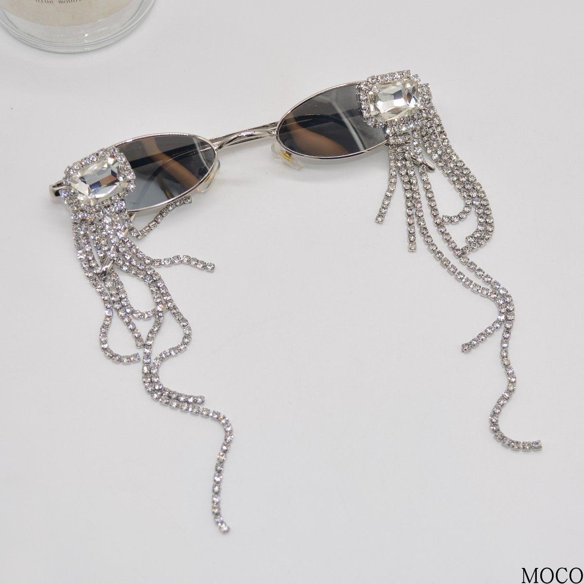 高级感黑色椭圆小框眼镜小众设计闪钻流苏墨镜韩版复古ins太阳镜