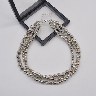 小众ins博主款颈链三层连体银色金属球项链叠戴重工锁骨链卫衣链