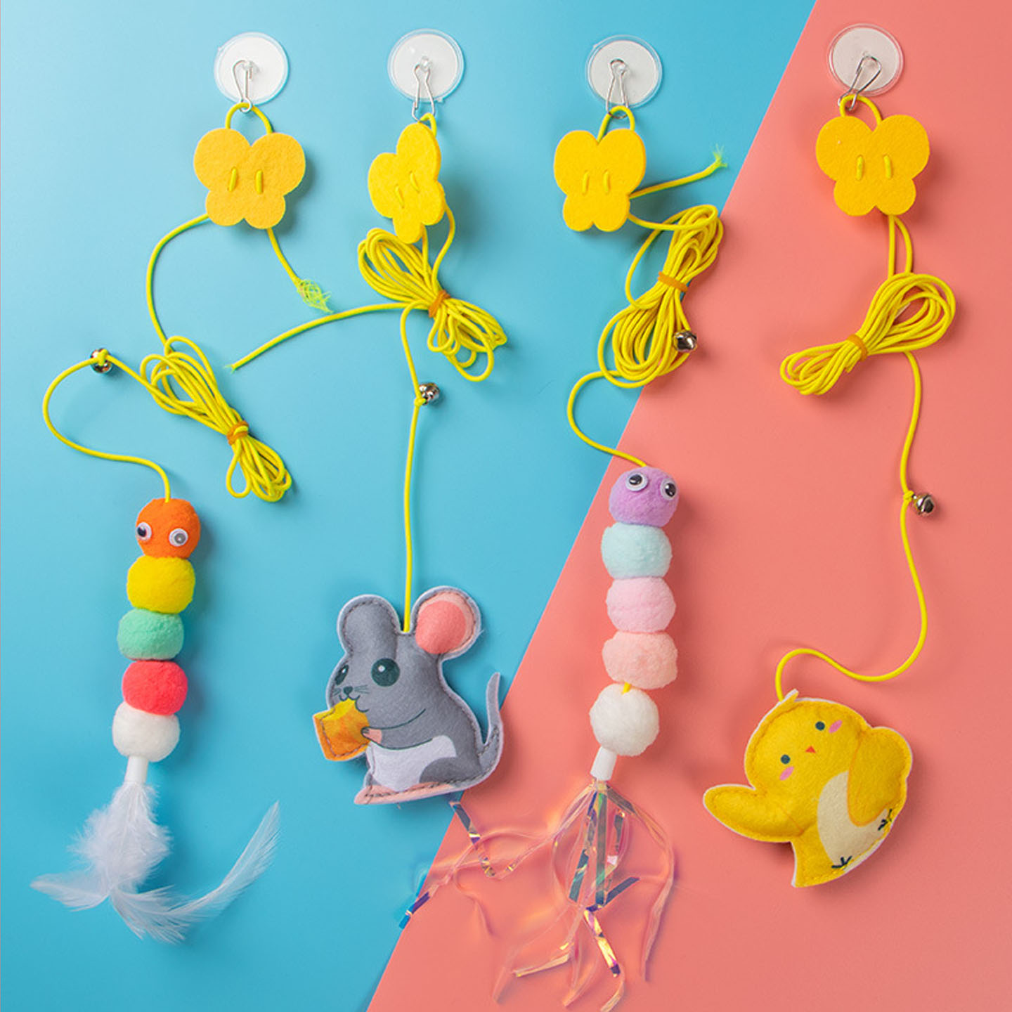 新款伸缩挂门毛毡猫玩具