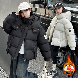 女童棉服加厚韩版冬装2025新款洋气羽绒棉衣中大童连帽围巾领棉袄