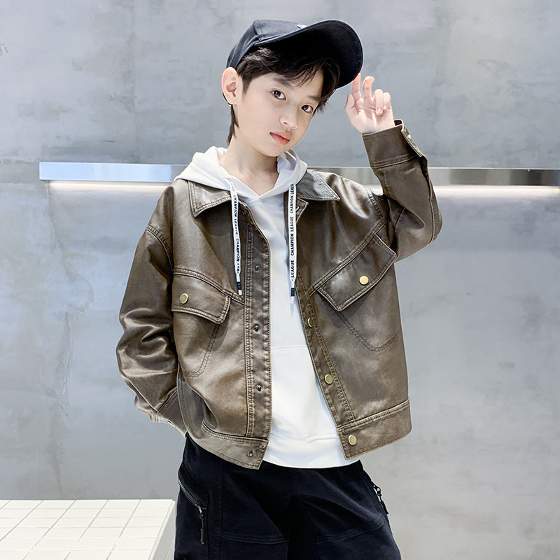男童皮衣外套春秋款2026新款儿童帅气小少爷时尚软PU皮夹克潮秋装