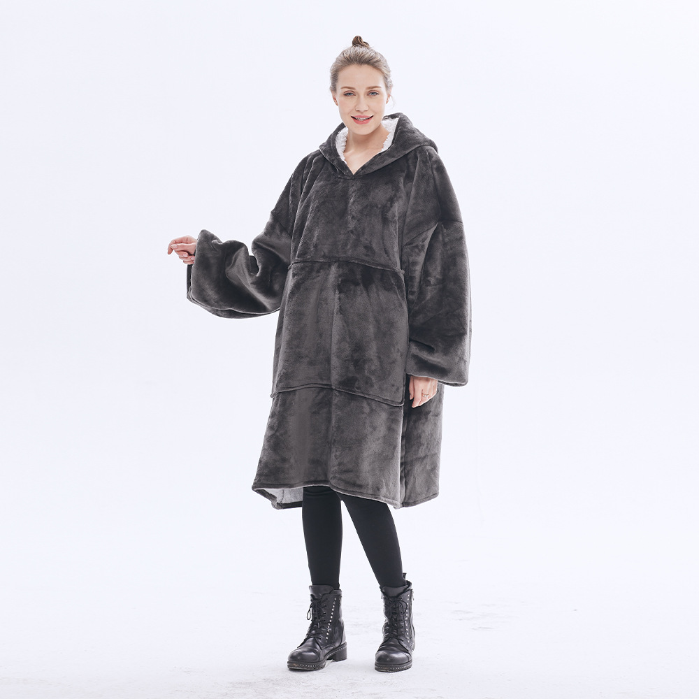Hooded lazy blanket pullover double layered fleece hoodie