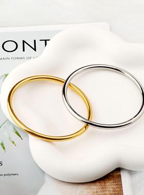 爆款简约全光面18k金色4mm古法手镯钛钢素圈手环个性女生手饰