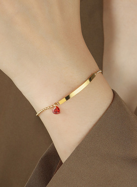 日韩新款钛钢红钻爱心手链