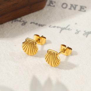 新款 钛钢不掉色简约金色贝壳耳钉百搭高级感百搭通勤耳环沙滩耳饰