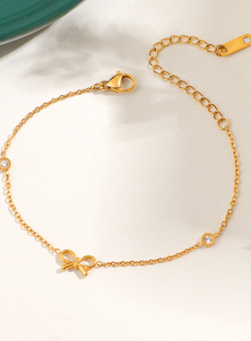 钛钢镀金蝴蝶结手链14