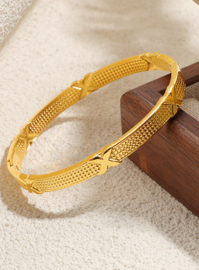 2025新款钛钢金色手镯交叉格