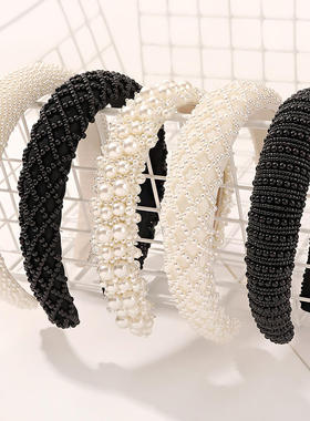 奇阅珍珠发箍复古名媛头箍手工串珠女时尚百搭外出压发发捆发饰