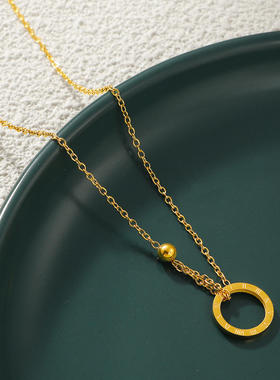 冷淡风罗马数字圆环项链钛钢锁骨项链轻奢小众简约不掉色工厂
