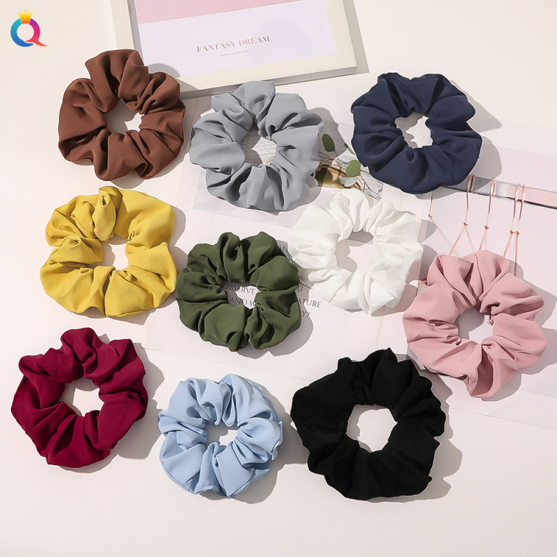 奇阅跨境新款欧美纯色大肠圈布艺净色大肠发圈蚕丝锻马尾头花