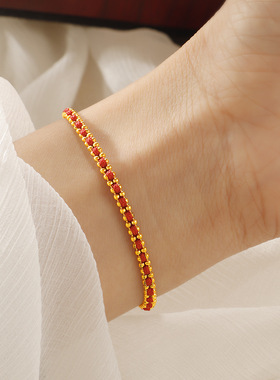 本命年钛钢圆珠金色编织红绳手链女生新中式手饰轻奢精致红绳手链